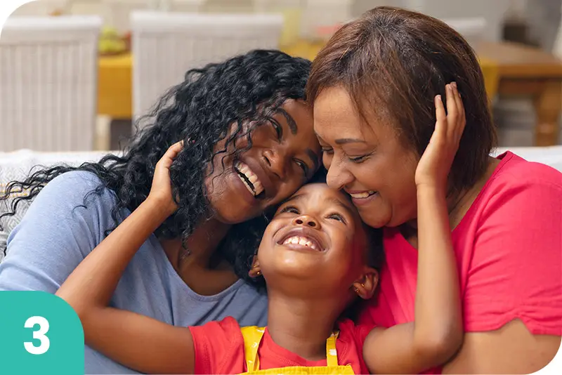 A multi-generational family of women embracing each other