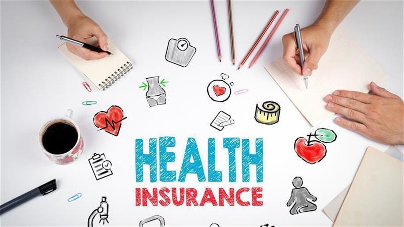Hand-drawn health insurance banner with icons