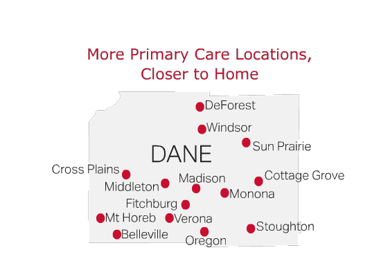 Quartz gif of Primary Care locations in Dane County