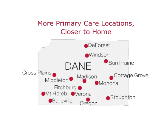Quartz gif of Primary Care locations in Dane County