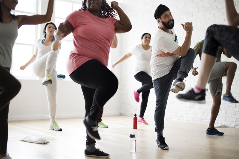 Diverse group in exercise class