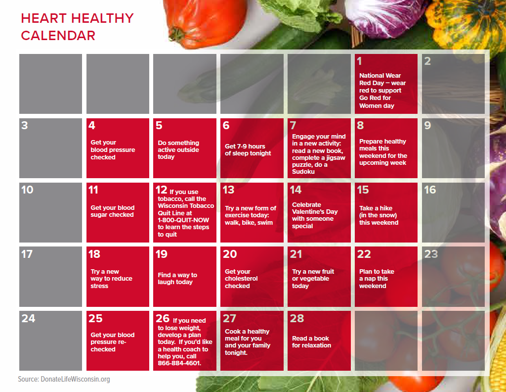 February calendar of events for American Heart Month