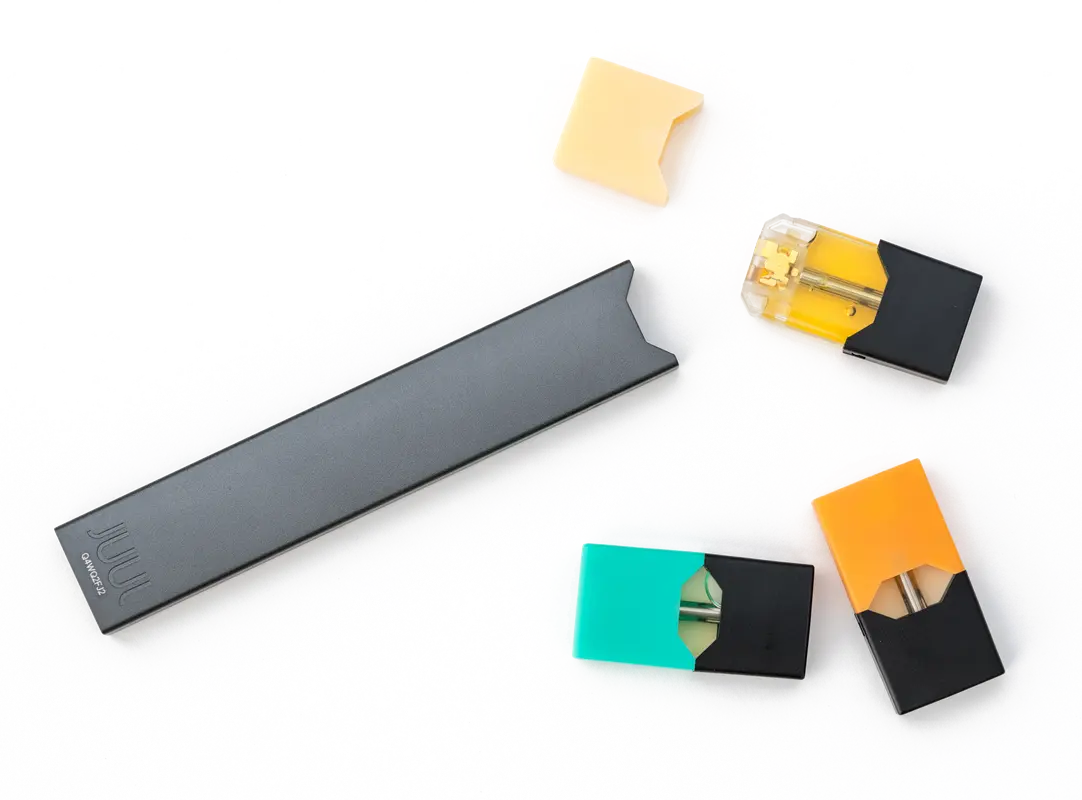 A Juul e-cigarette with cartridges