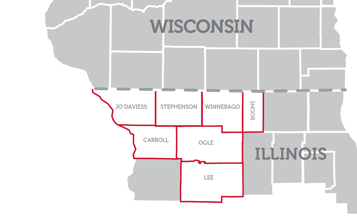 Mapa de los condados que atiende Quartz en Illinois
