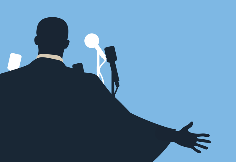Graphic depiction of man giving a speech