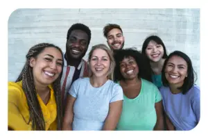 A group of diverse people smiling