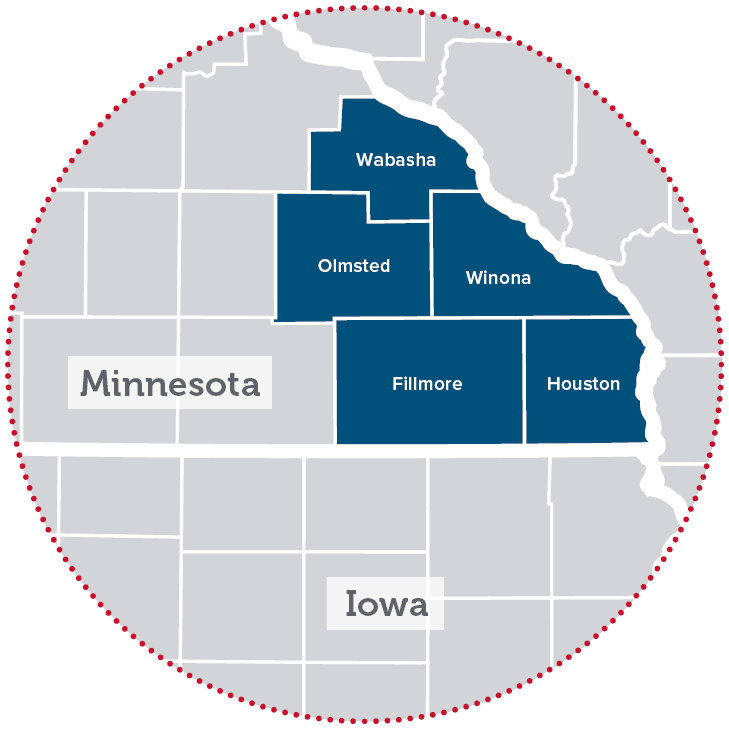 Mapa de servicios de los condados de Minnesota