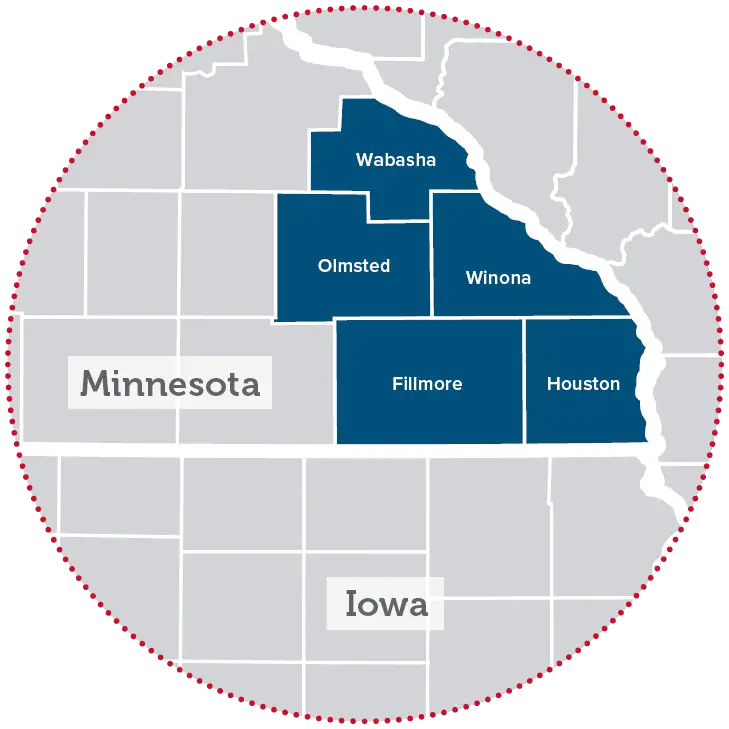 Mapa de servicios de los condados de Minnesota