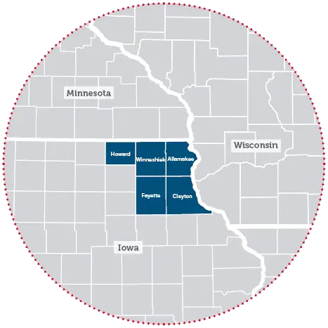 A map of Iowa counties service plan