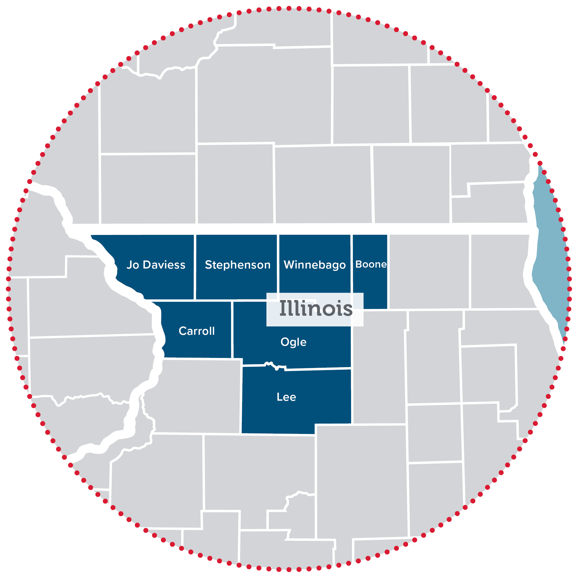 Mapa de los condados de Illinois en los que está disponible Quartz One