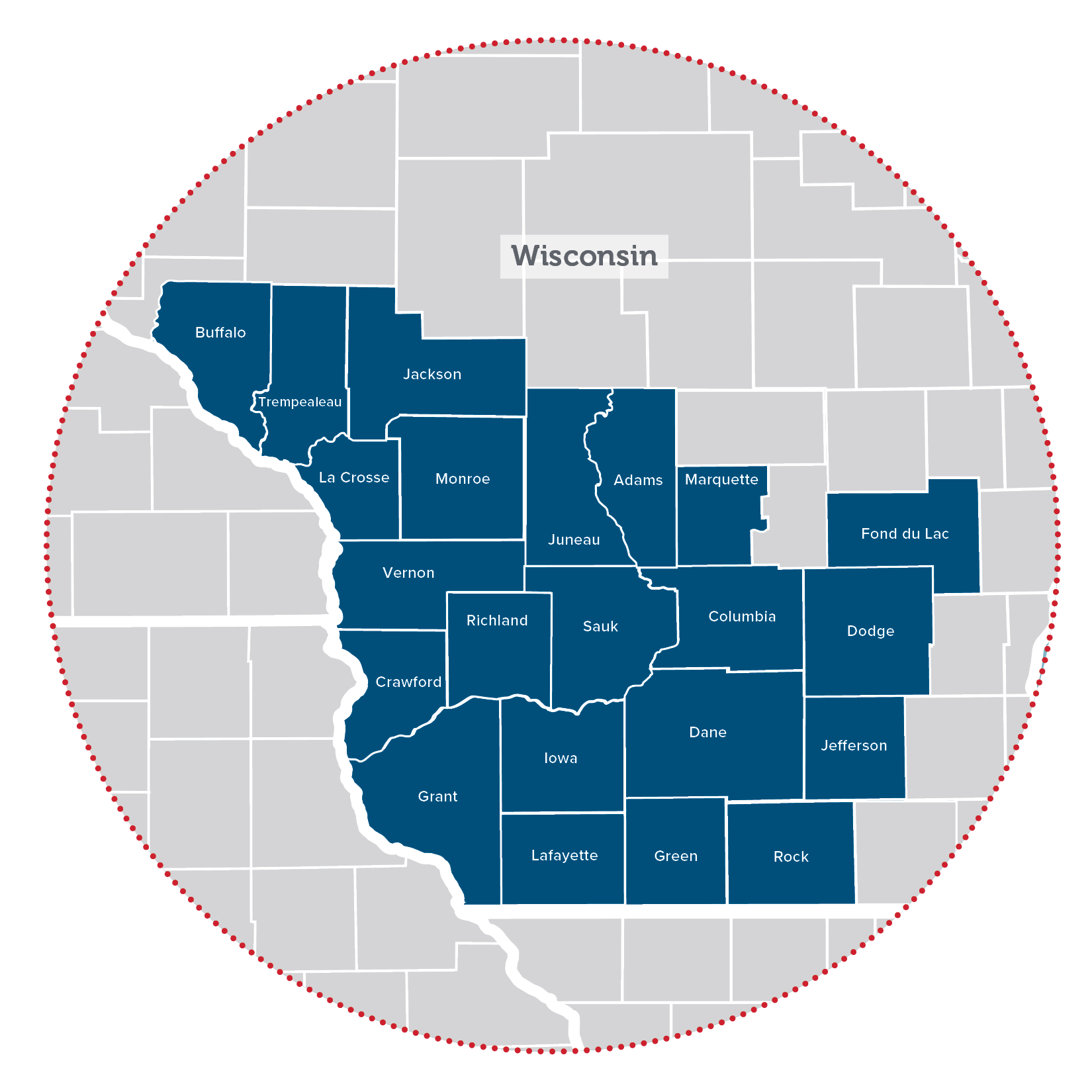 Map of Wisconsin counties showing where BadgerCare is available