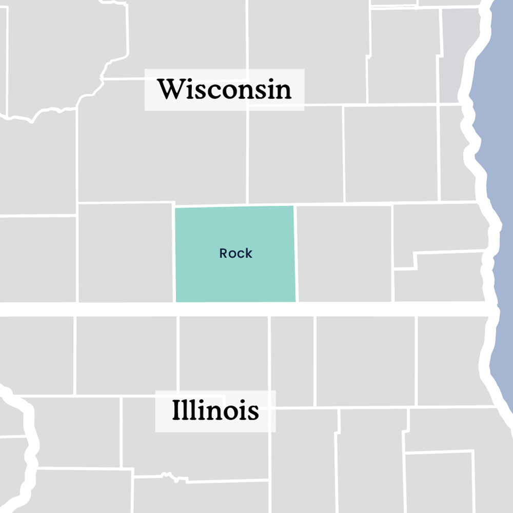 Un mapa del condado de Rock en Wisconsin