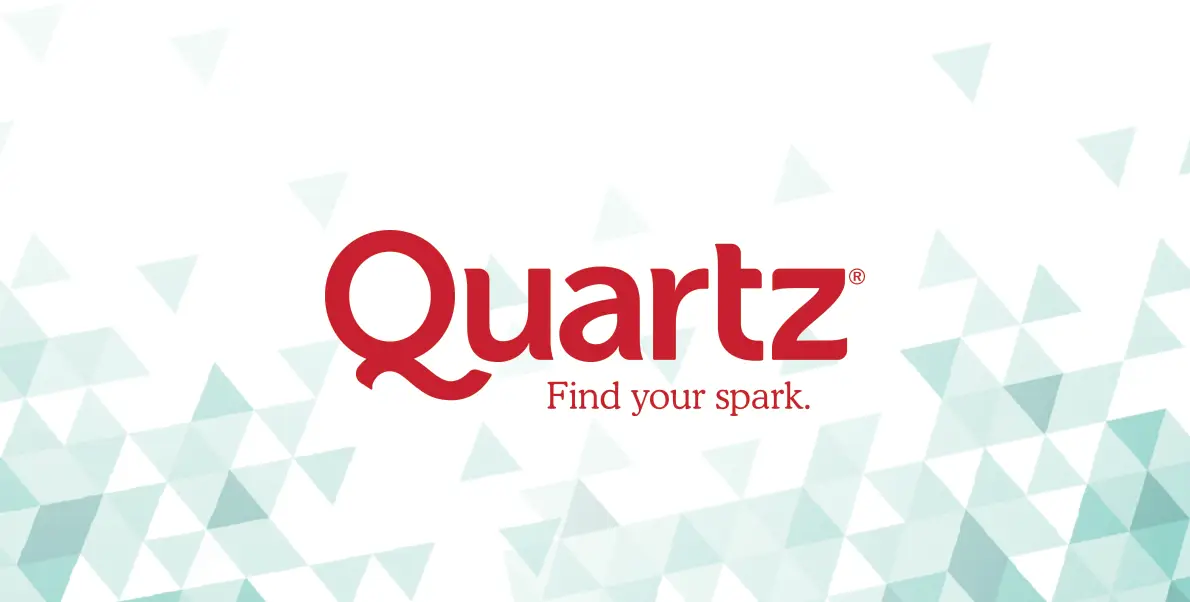Quartz Find your Spark logo with a light teal triangle banner