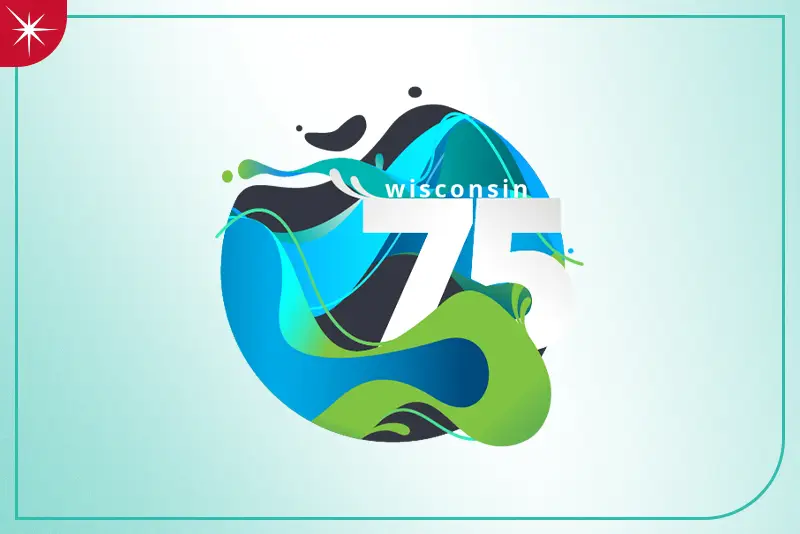 Deloitte Wisconsin 75 Logo with a Quartz spark icon and teal outline