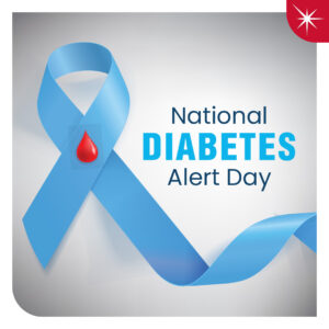 An image of a blue ribbon and the text National Diabetes Alert Day".