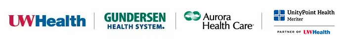UW Health, Gundersen Health, Aurora Health, and UnityPoint Health logos