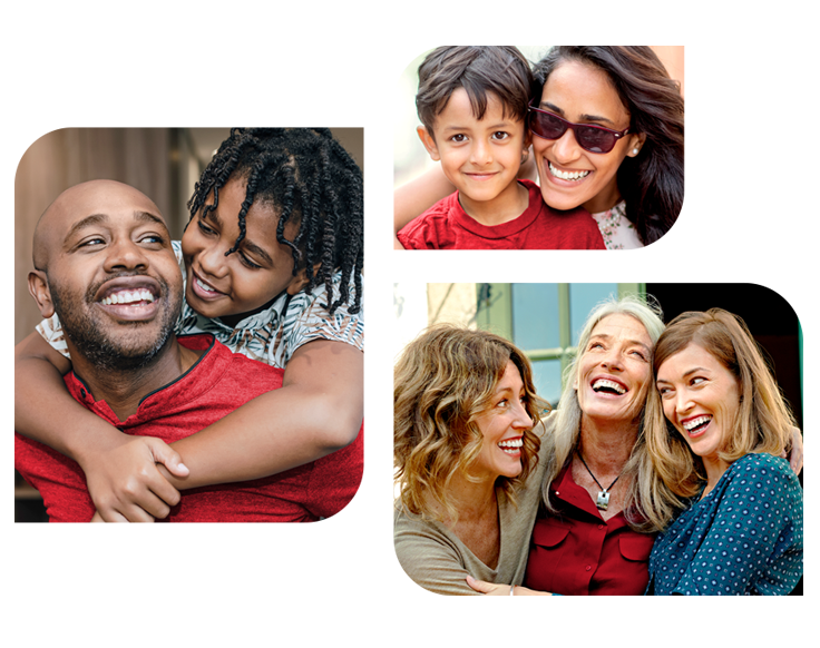 Three images of groups of people