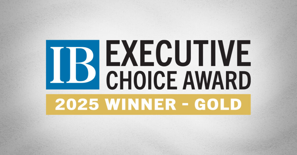 An image of the In Business Executive Choice Award logo indicated "2025 winner - gold"