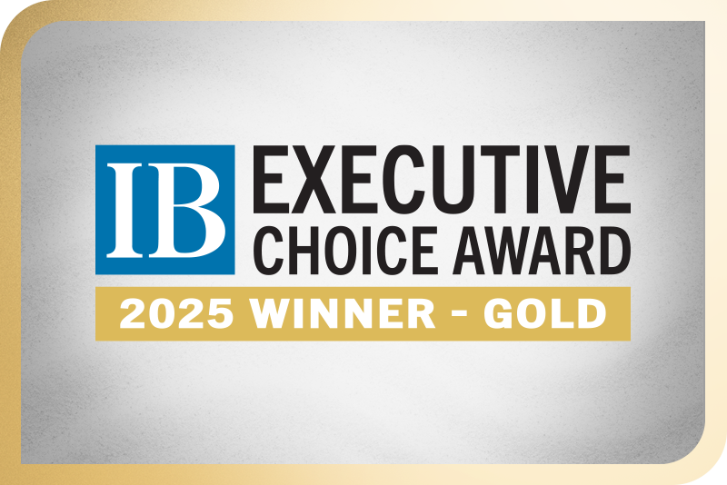 An image of the In Business Executive Choice Award logo indicated "2025 winner - gold"