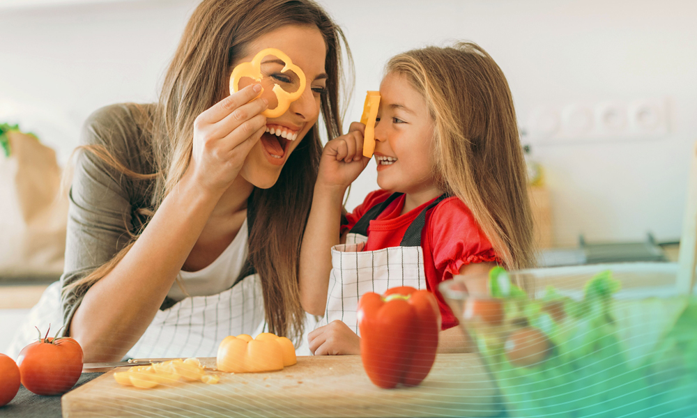 Mom with daughter in kitchen